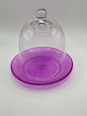 Vintage Fine Crystal Cupcake Pink Plate with Dome The Sweet Shoppe Collections